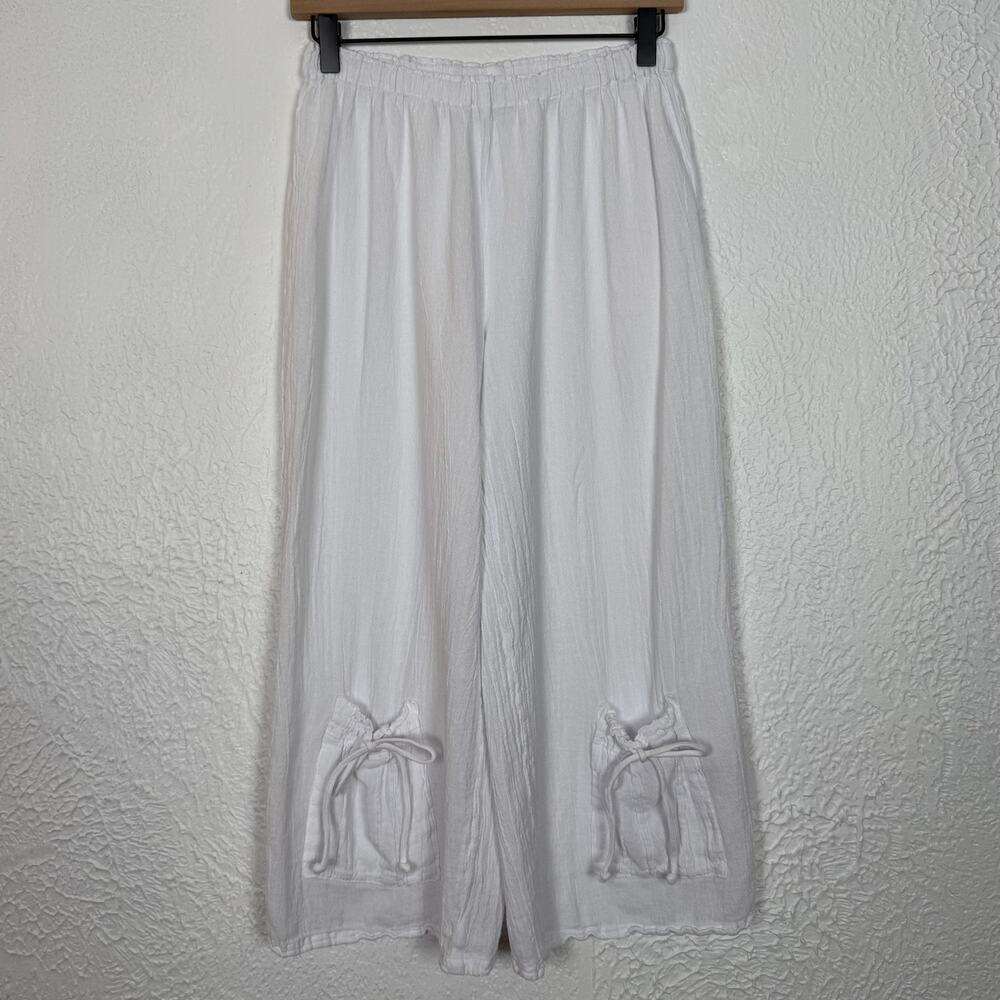 Oh My Gauze Sammy White Cotton Wide Leg Crop Pants Women's Size 1 / Small